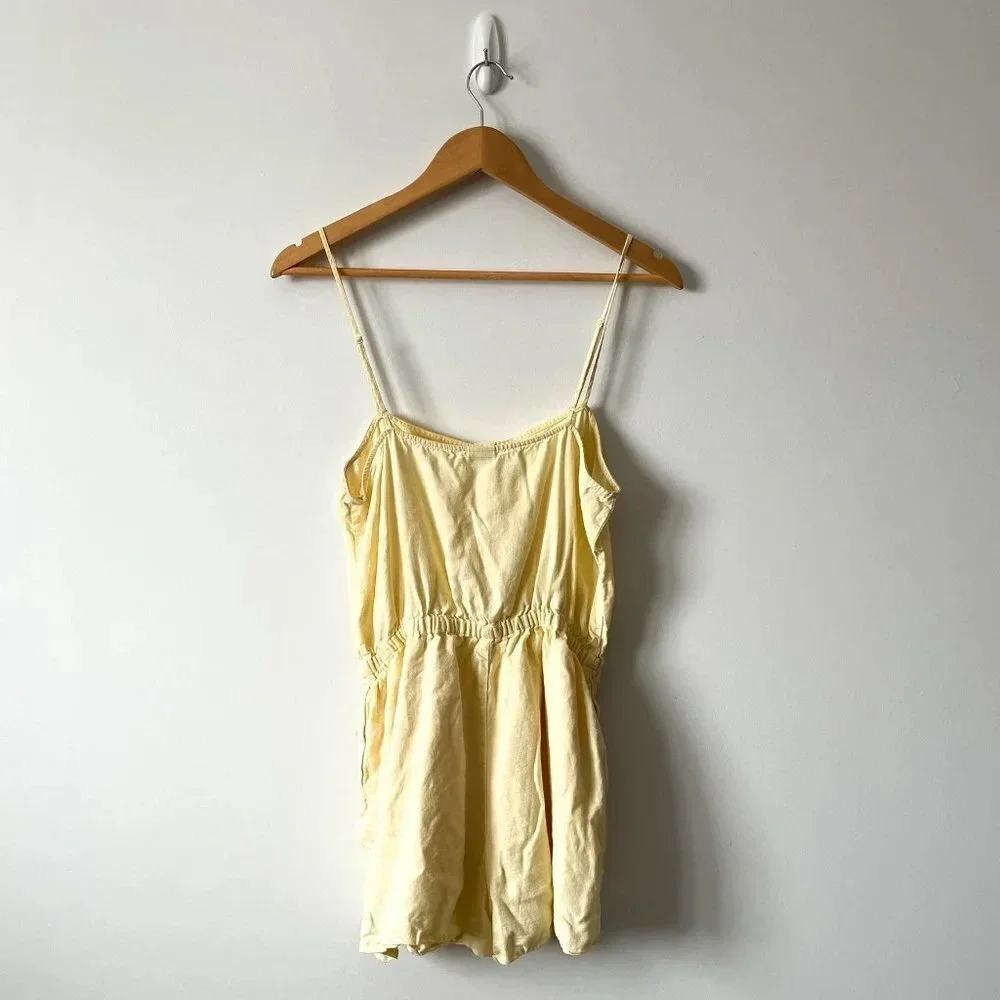 Aritzia Sunday Best Linen Lyocell Blend Makenna Romper Pastel Yellow Sz Medium